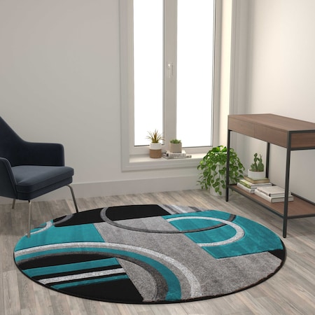 Flash Furniture Turquoise 5' x 5' Geometric Abstract Area Rug KP-RG953-55-TQ-GG